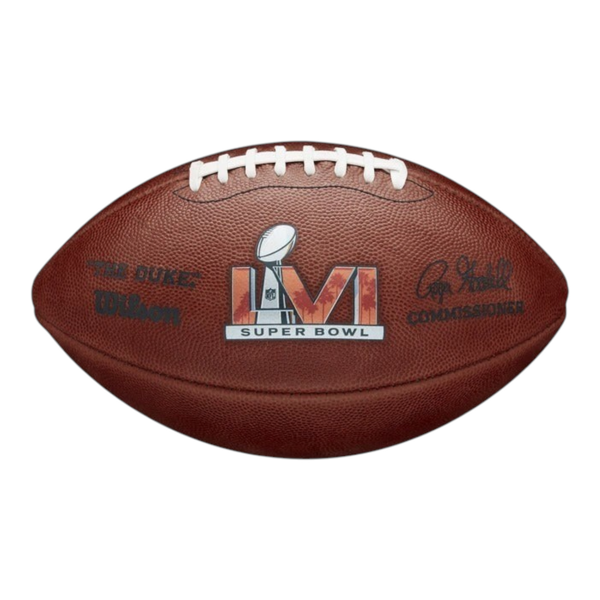 Balón de fútbol americano Radach Sports Wilson The Duke oficial del Super Bowl LVI en piel marrón con cordones blancos