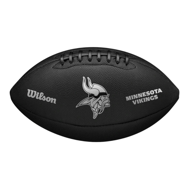Balón de fútbol americano Radach Sports Wilson NFL Minnesota Vikings negro con acabado metálico y logo plateado