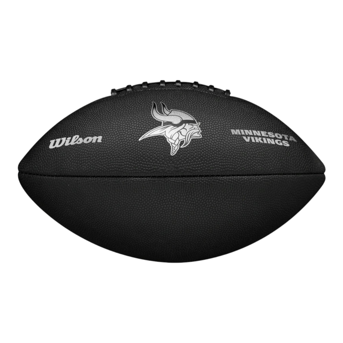Balón de fútbol americano Radach Sports Wilson NFL Minnesota Vikings con acabado metálico negro y textura de agarre