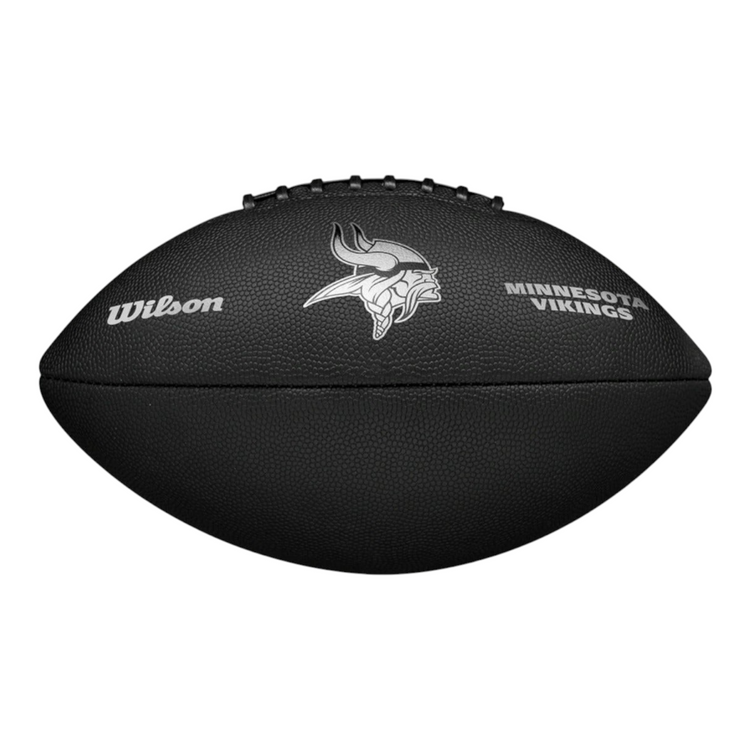 Balón de fútbol americano Radach Sports Wilson NFL Minnesota Vikings con acabado metálico negro y textura de agarre