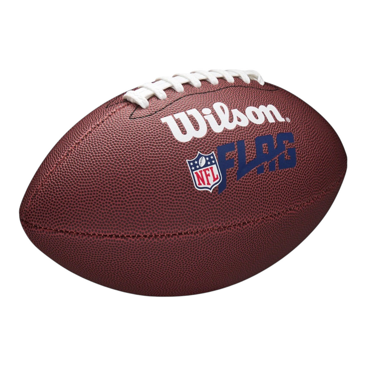 Balón de fútbol americano Radach Sports Wilson NFL Flag de cuero compuesto marrón con cordones blancos