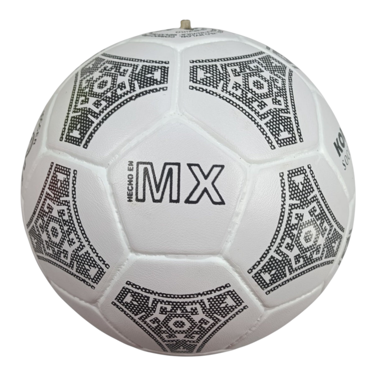 Balón de fútbol Radach Sports Kora No.5 blanco de vinil con patrones geométricos mexicanos y 32 gajos cosidos a mano