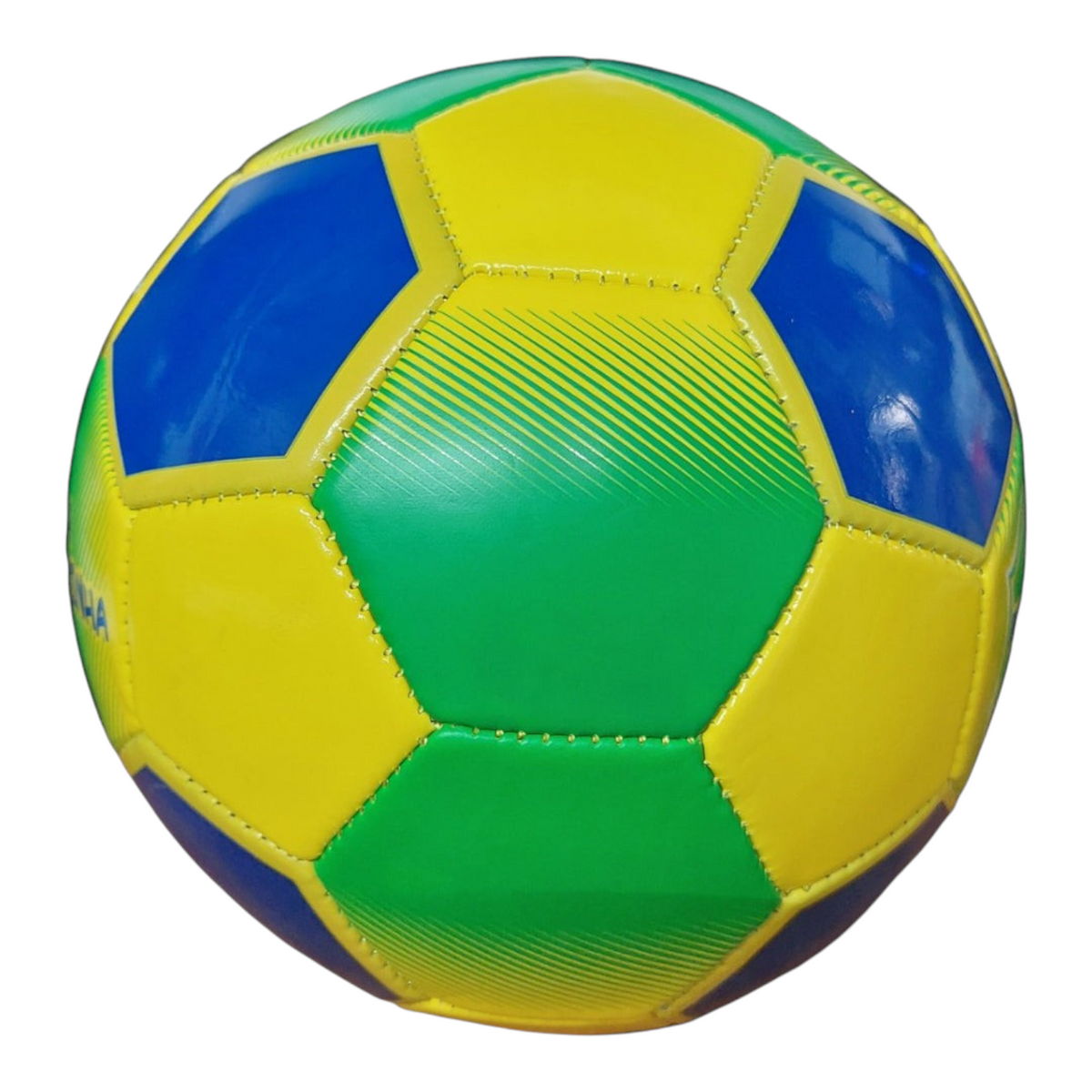 Balón de fútbol Radach Sports Voit Brasil número 3, diseño de 26 paneles en colores verde, amarillo y azul
