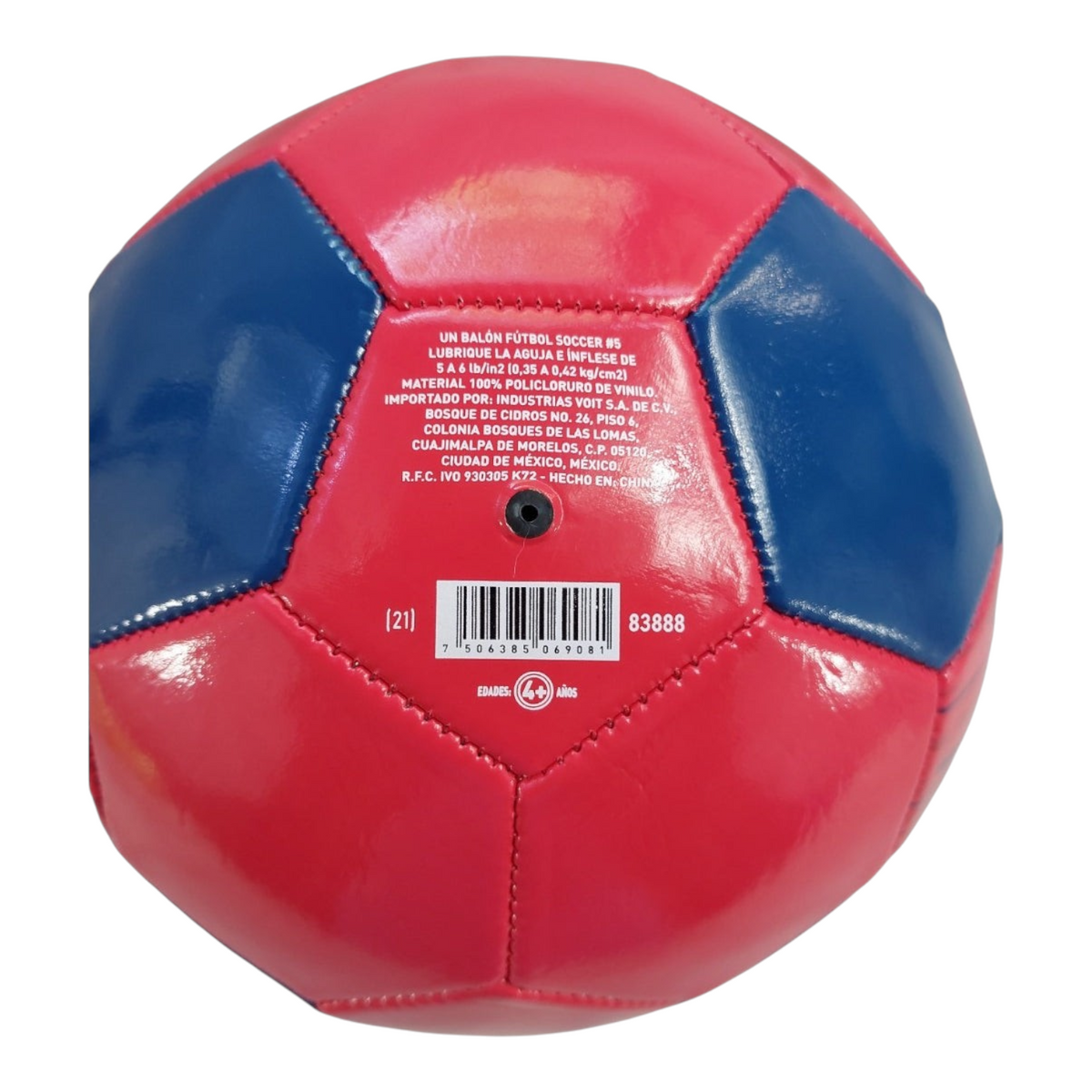 Balón de fútbol Radach Sports No. 5 Club Guadalajara en rojo y azul, fabricado en PVC brillante con 26 paneles.