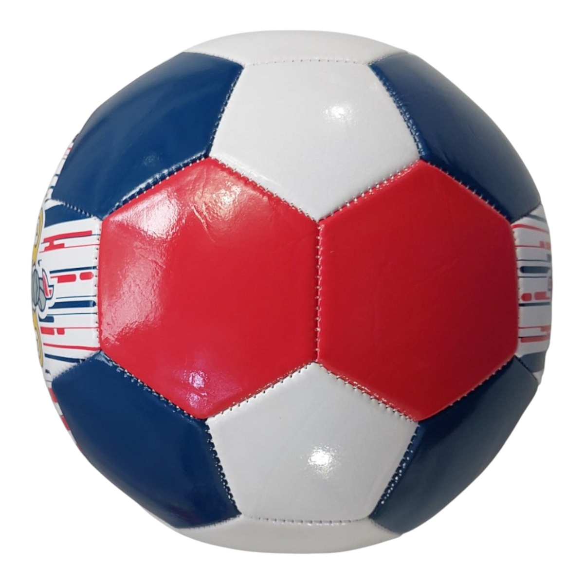 Balón de fútbol Radach Sports número 5 del Club Guadalajara con paneles brillantes en blanco, rojo y azul