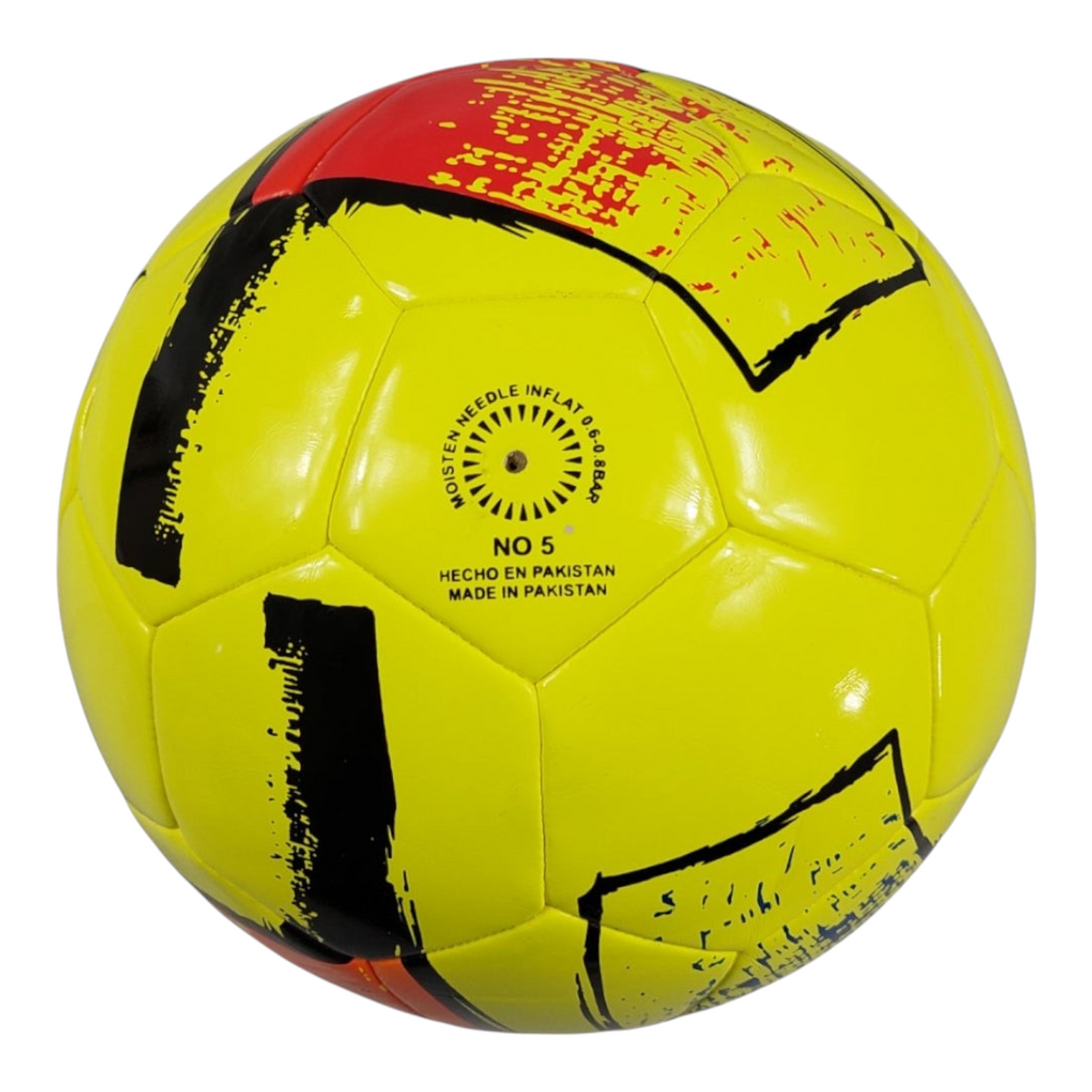 Balón de fútbol Radach Sports Hincha Híbrido número 5 en color amarillo con detalles gráficos en negro y rojo