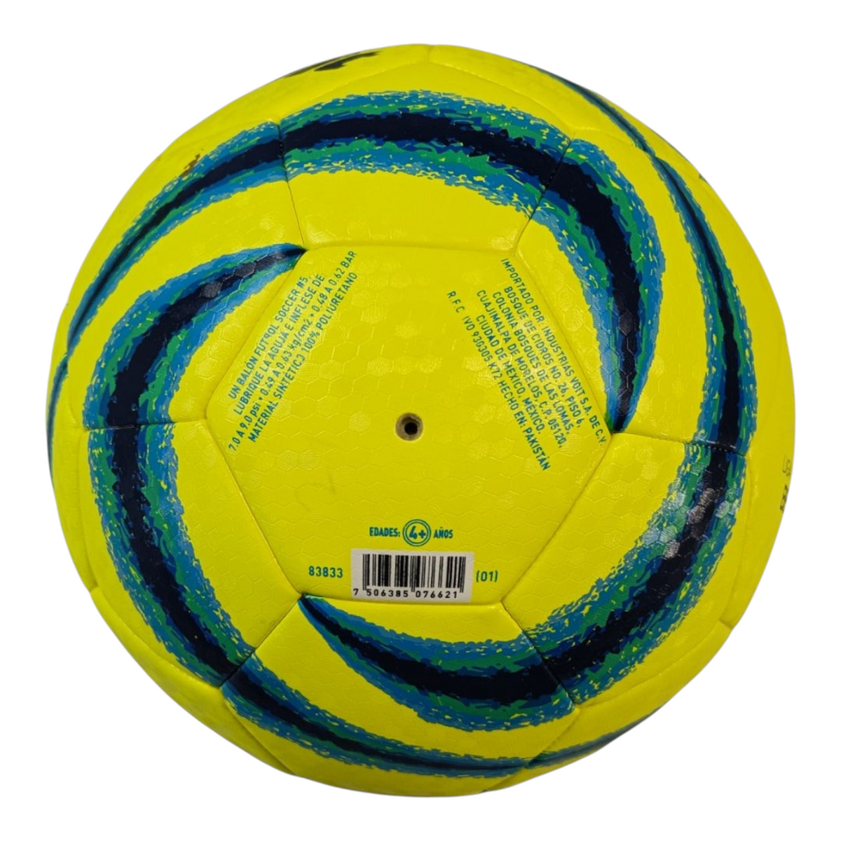 Balón de fútbol Radach Sports No. 5 híbrido amarillo con diseño multicolor, tecnología Cross-Line y 32 paneles.