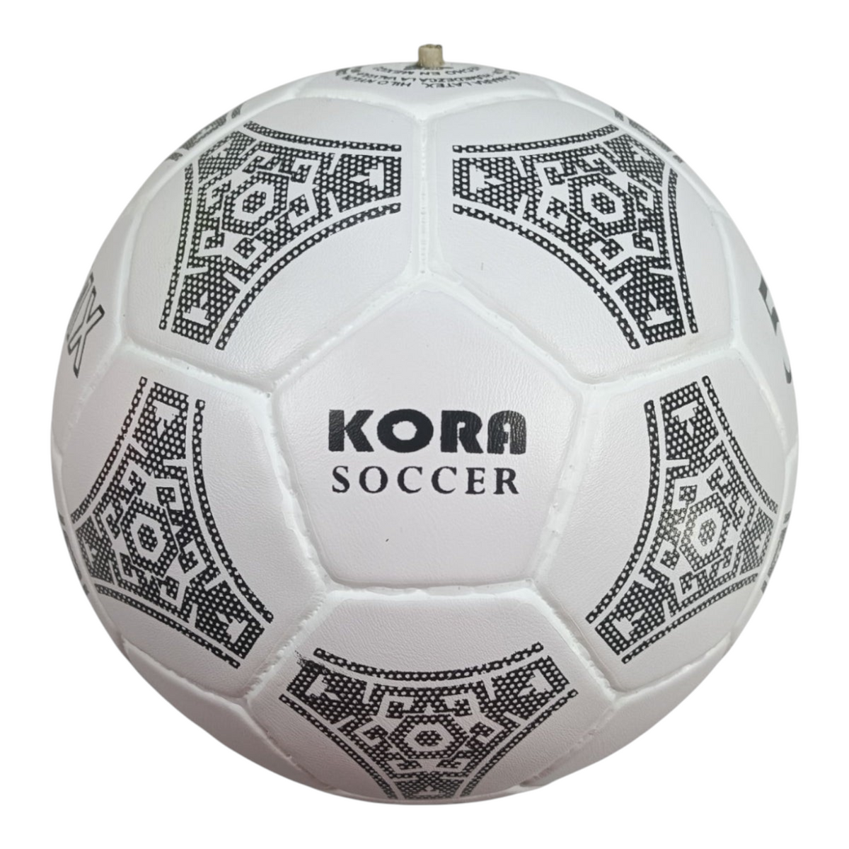 Balón de fútbol Radach Sports Kora No. 5 blanco con 32 gajos, diseño geométrico mexicano y costuras de nylon