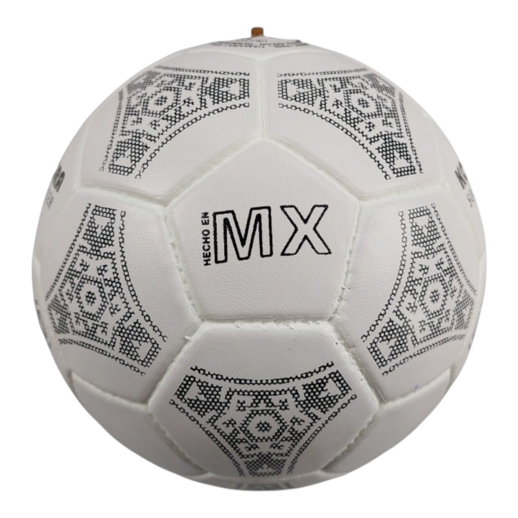 Balón de fútbol Radach Sports Kora No. 5 blanco de vinil con diseño tradicional mexicano cosido a mano