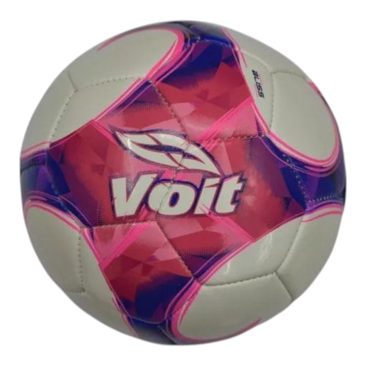 Balón de fútbol mini Voit Bliss número 2 de Radach Sports en colores blanco, rosa y naranja con diseño geométrico