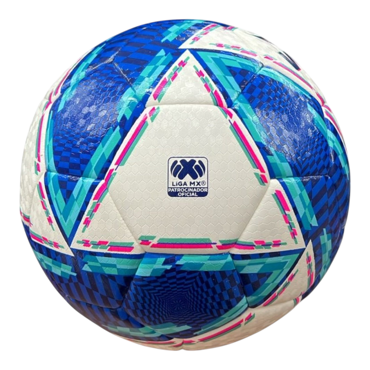 Balón de fútbol Radach Sports Voit Morph Apertura 2024 Fundación, diseño híbrido azul y blanco con detalles en rosa.