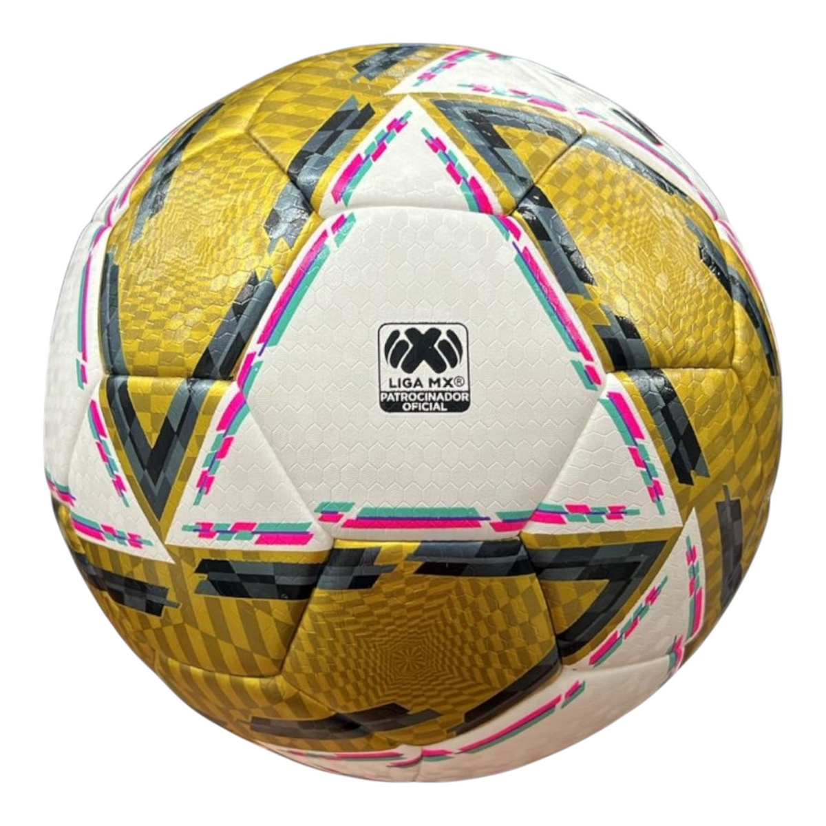 Balón de fútbol Radach Sports Voit Morph Apertura 2024 Liguilla, diseño híbrido dorado y blanco con detalles neón.