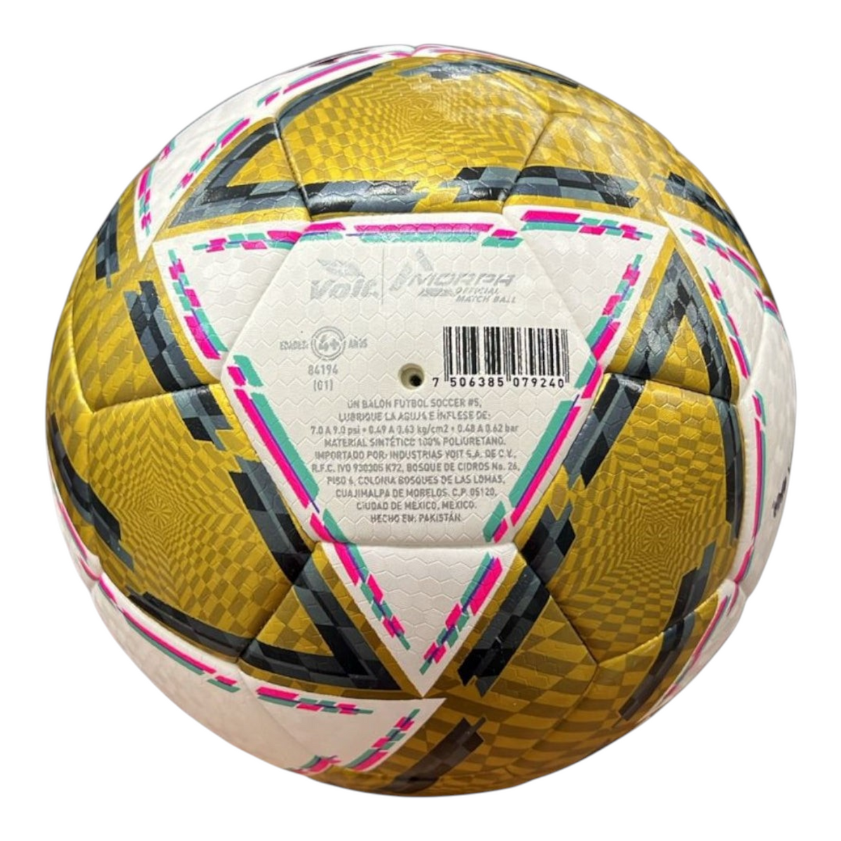 Balón de fútbol Radach Sports Voit Morph Apertura 2024 Liguilla número 5 con diseño híbrido en tonos oro y blanco