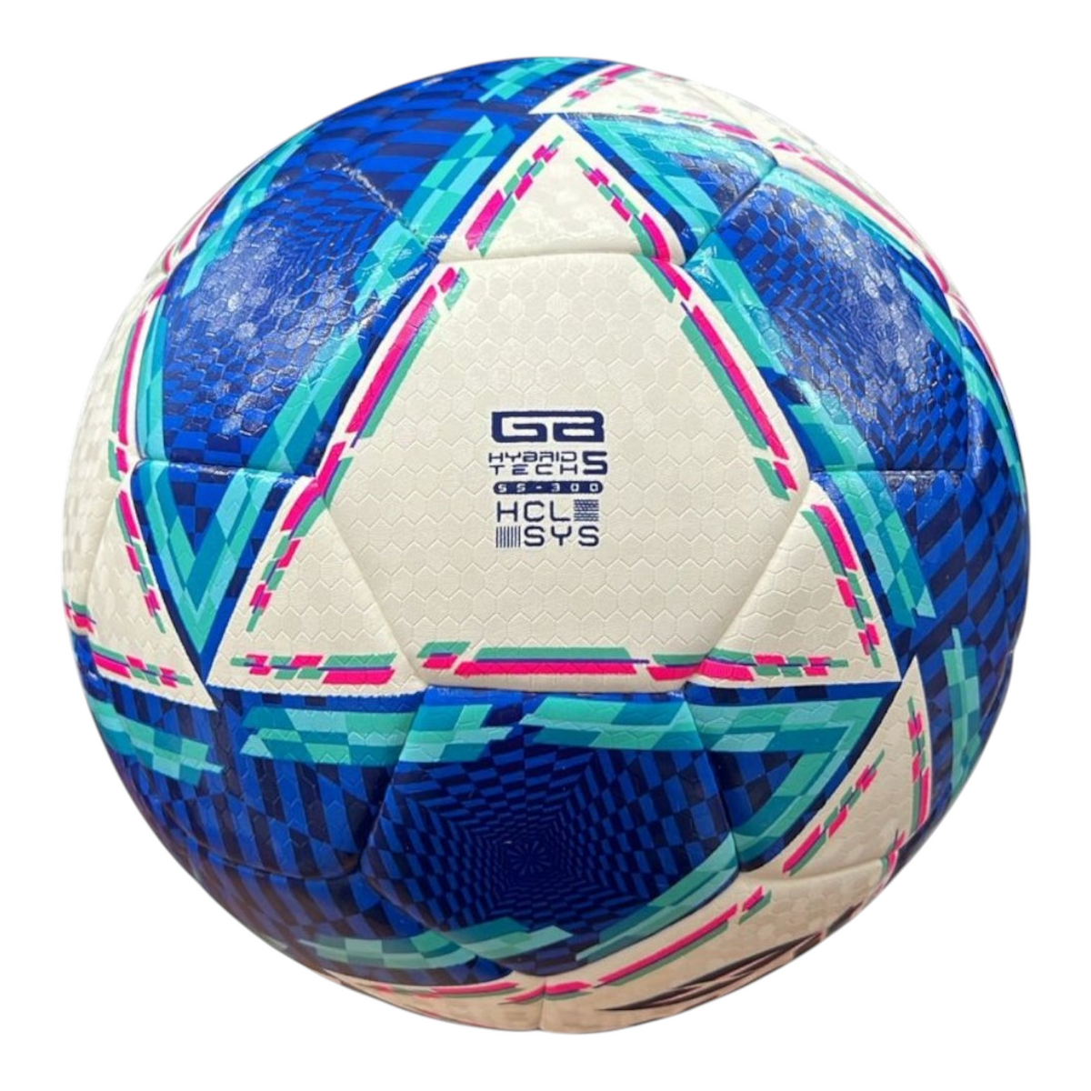Balón de fútbol Radach Sports Voit Morph Apertura 2024, diseño híbrido azul y blanco con detalles geométricos.