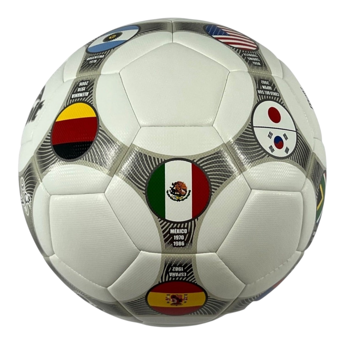 Balón de fútbol Radach Sports Voit Mundial Híbrido No. 5 con diseño de banderas de países sobre fondo blanco