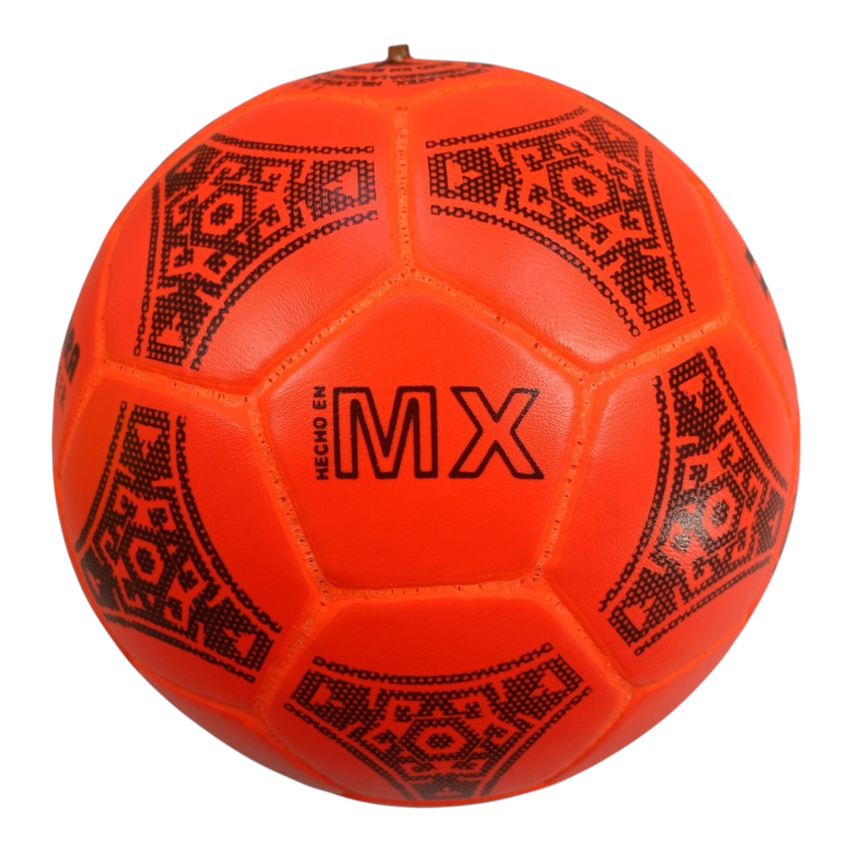 Balón de fútbol Radach Sports Kora No. 5 naranja con diseño geométrico mexicano y detalles en negro