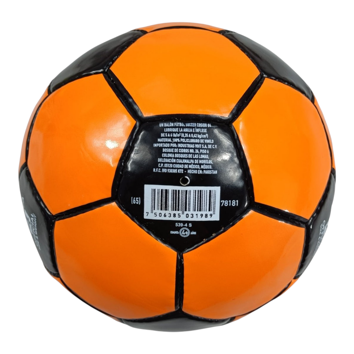 Balón de fútbol Radach Sports Voit Neon Classic HS talla 4 en color naranja y negro con diseño de 32 paneles