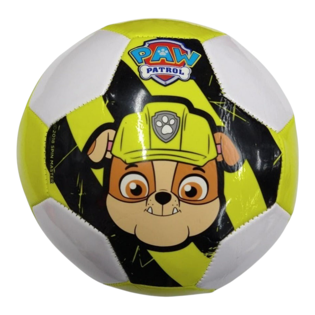 Balón de fútbol Voit Paw Patrol tamaño 3 en color amarillo con diseño de Rubble, vendido por Radach Sports