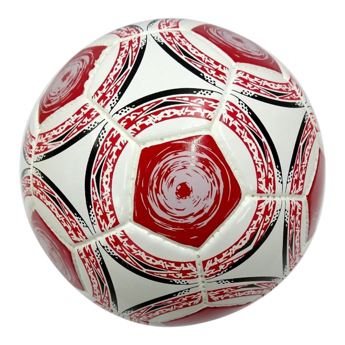 Balón de fútbol Radach Sports número 5 en color blanco y rojo con diseño gráfico, fabricado en material sintético.