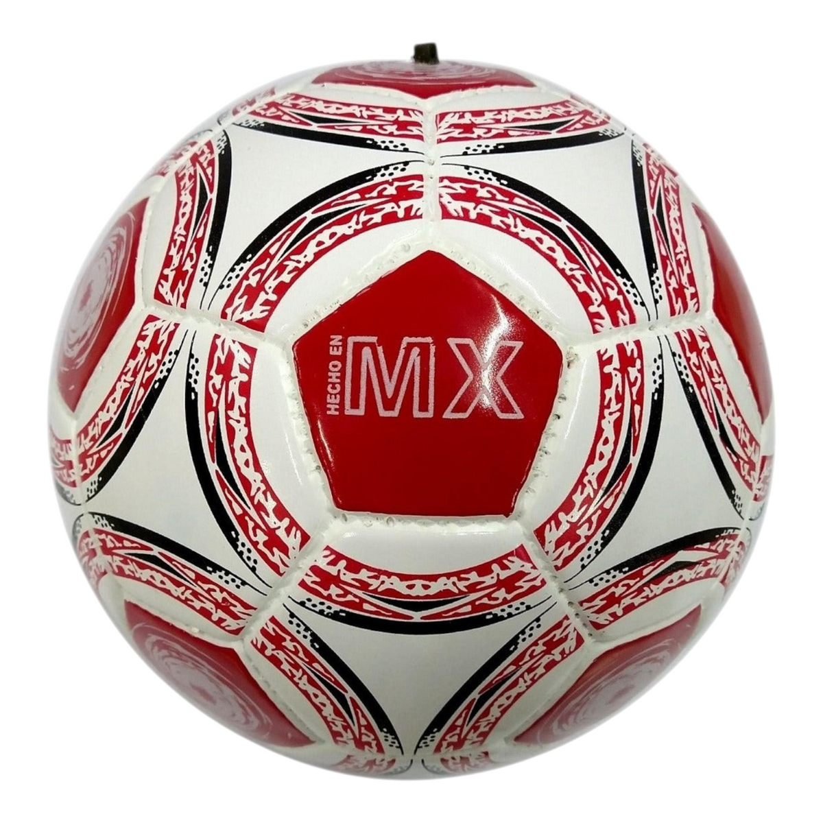 Balón de fútbol Radach Sports número 5 color rojo y blanco, fabricado en material sintético con costura a mano.