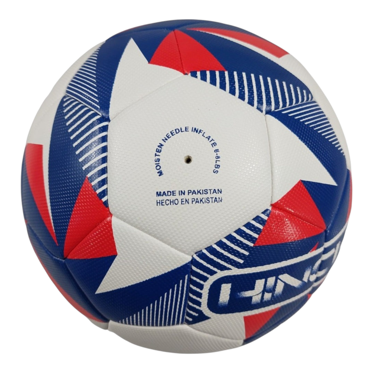 Balón de fútbol Radach Sports Hincha Híbrido talla 5 con diseño tricolor en rojo, azul y blanco sobre fondo blanco.