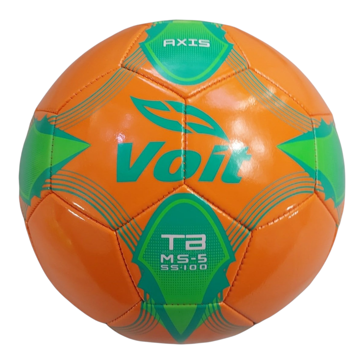 Balón de fútbol Radach Sports Voit Axis No. 5 en color naranja y verde con diseño de 32 paneles y acabado brillante