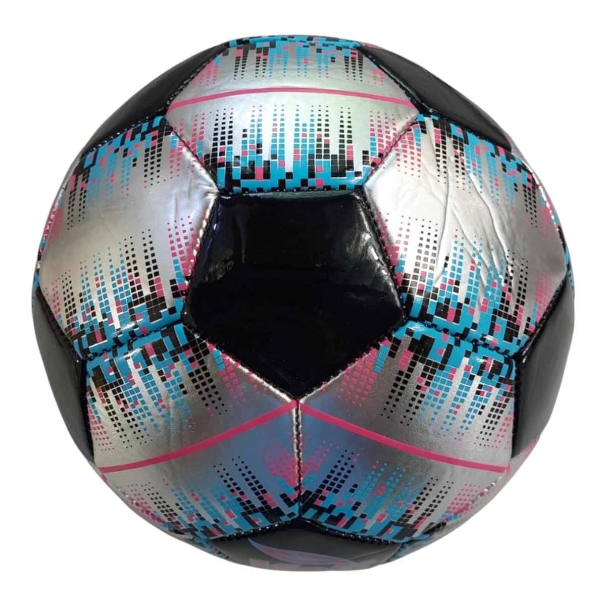 Balón de fútbol Radach Sports Voit Bullet número 5 en color plata, negro, azul y rosa con diseño aerodinámico.