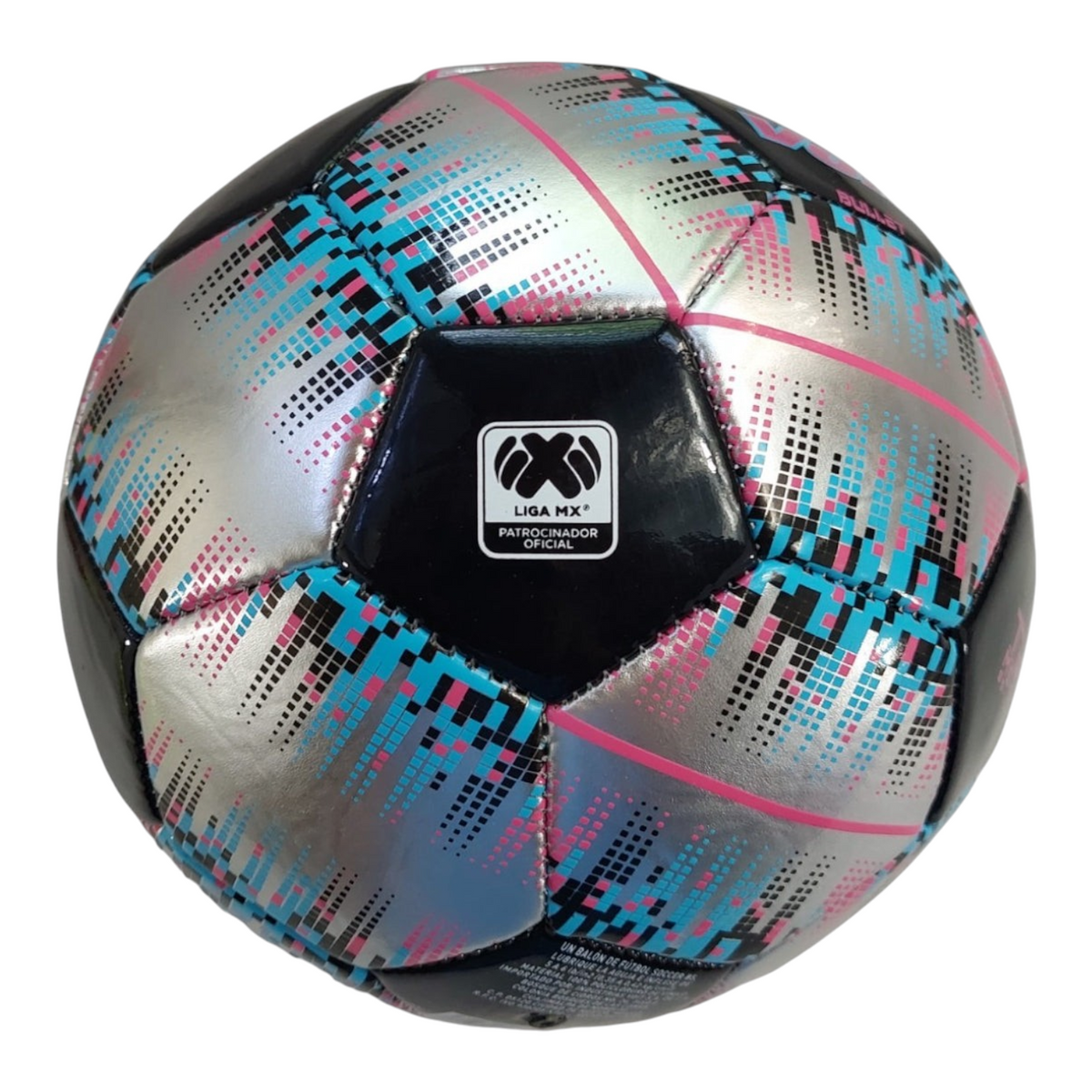 Balón de fútbol Radach Sports Voit Bullet número 5 en color plata con detalles geométricos en azul y negro