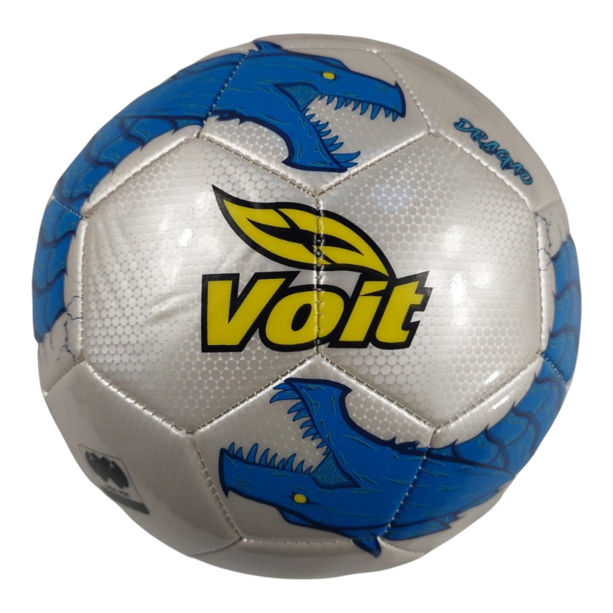 Balón de fútbol Radach Sports Voit Dragao 5 Mix en color plata con diseño de dragón azul y logo amarillo