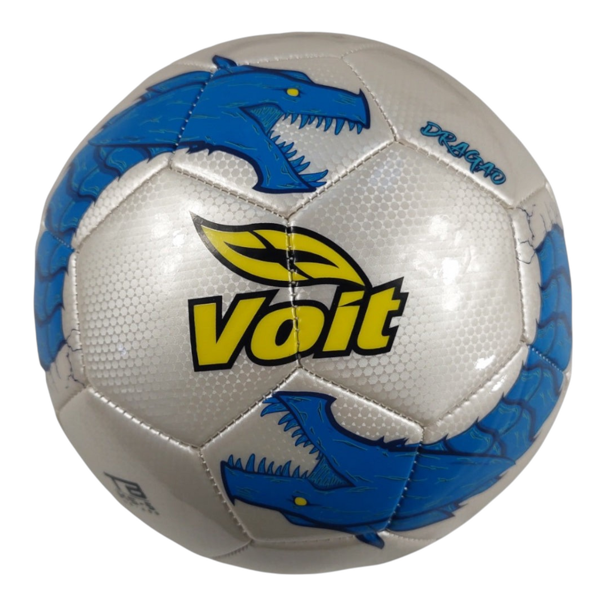 Balón de fútbol Radach Sports Voit Dragao 5 Mix en color plata con diseño de dragón azul y logo amarillo