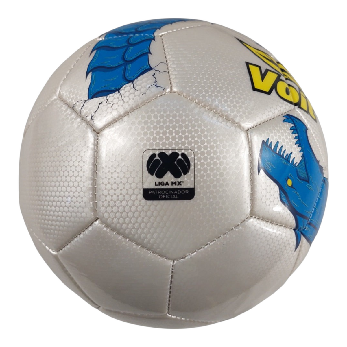 Balón de fútbol Radach Sports Voit Dragao 5 Mix color blanco con gráficos de dragón azul y logo de la Liga MX
