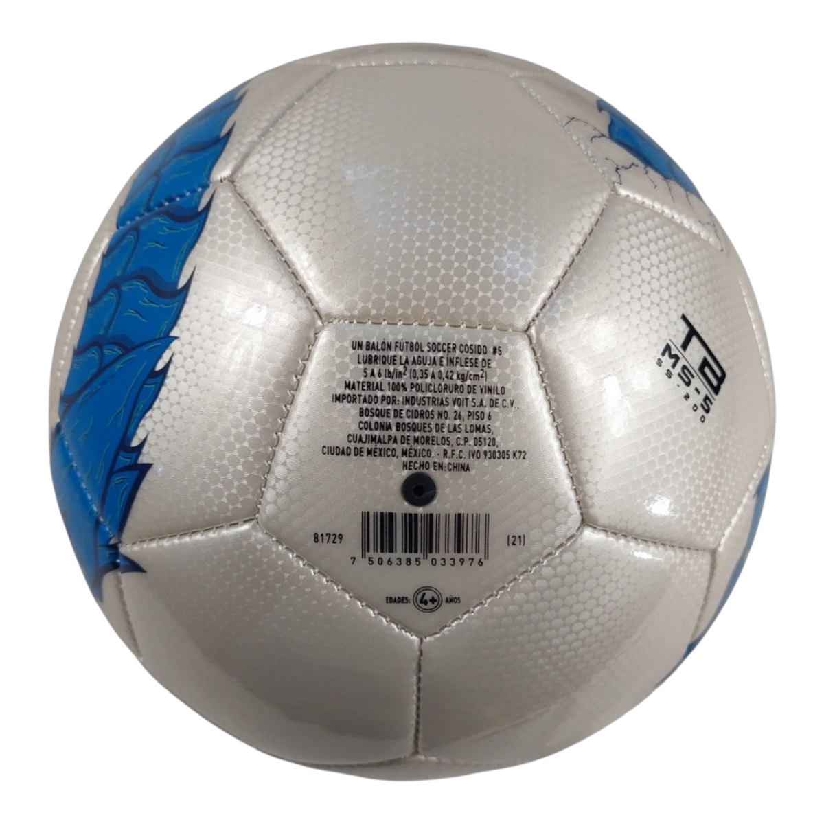 Balón de fútbol Voit Dragao 5 Mix de Radach Sports en color blanco y azul con diseño de paneles hexagonales