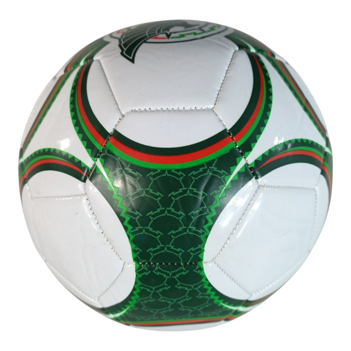 Balón de fútbol Radach Sports Voit Huentli FW24 talla 5 con diseño tricolor y gráficos mexicanos en poliuretano