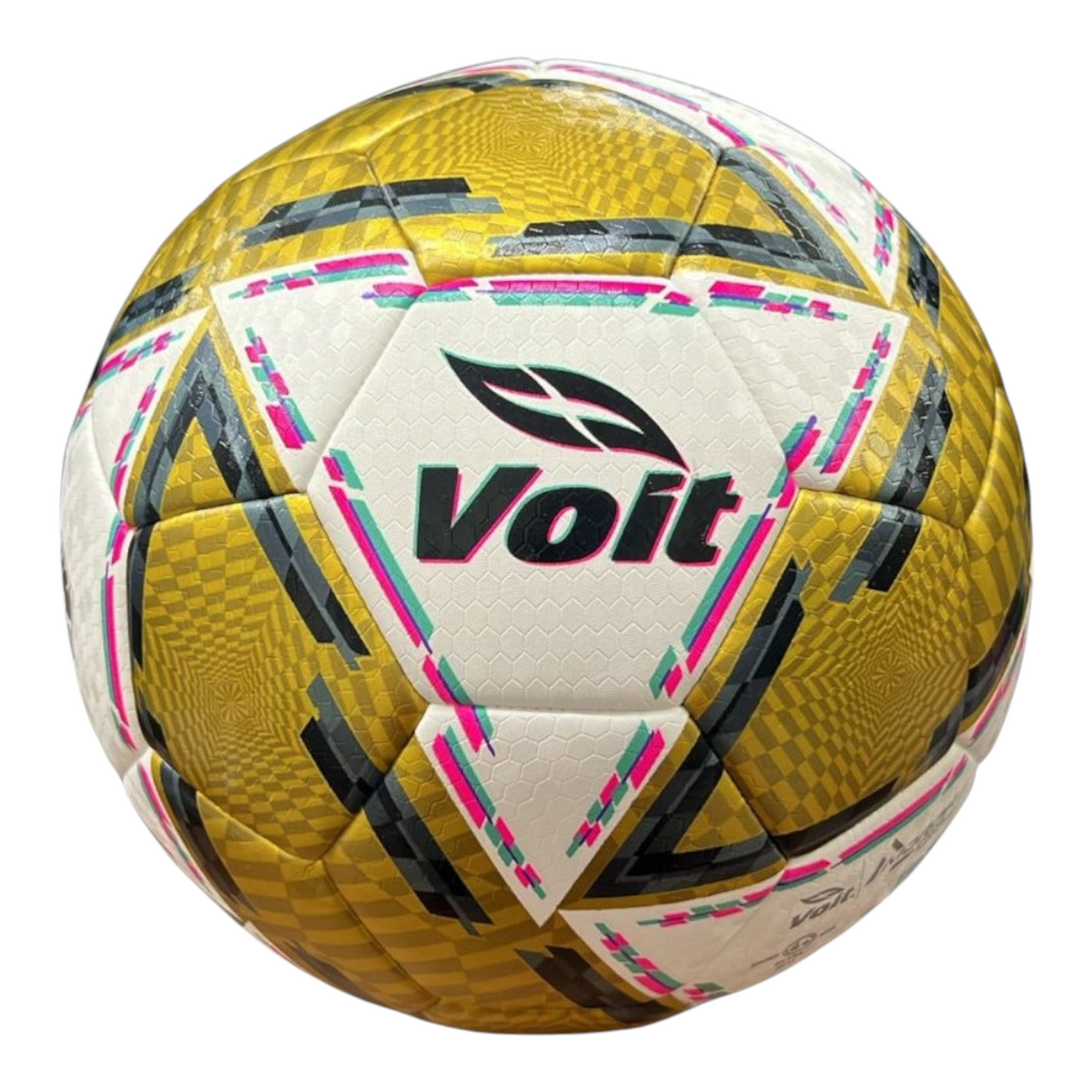 Balón de fútbol Radach Sports Voit Morph Apertura 2024 Liguilla, diseño híbrido dorado y blanco, tamaño 5 oficial.