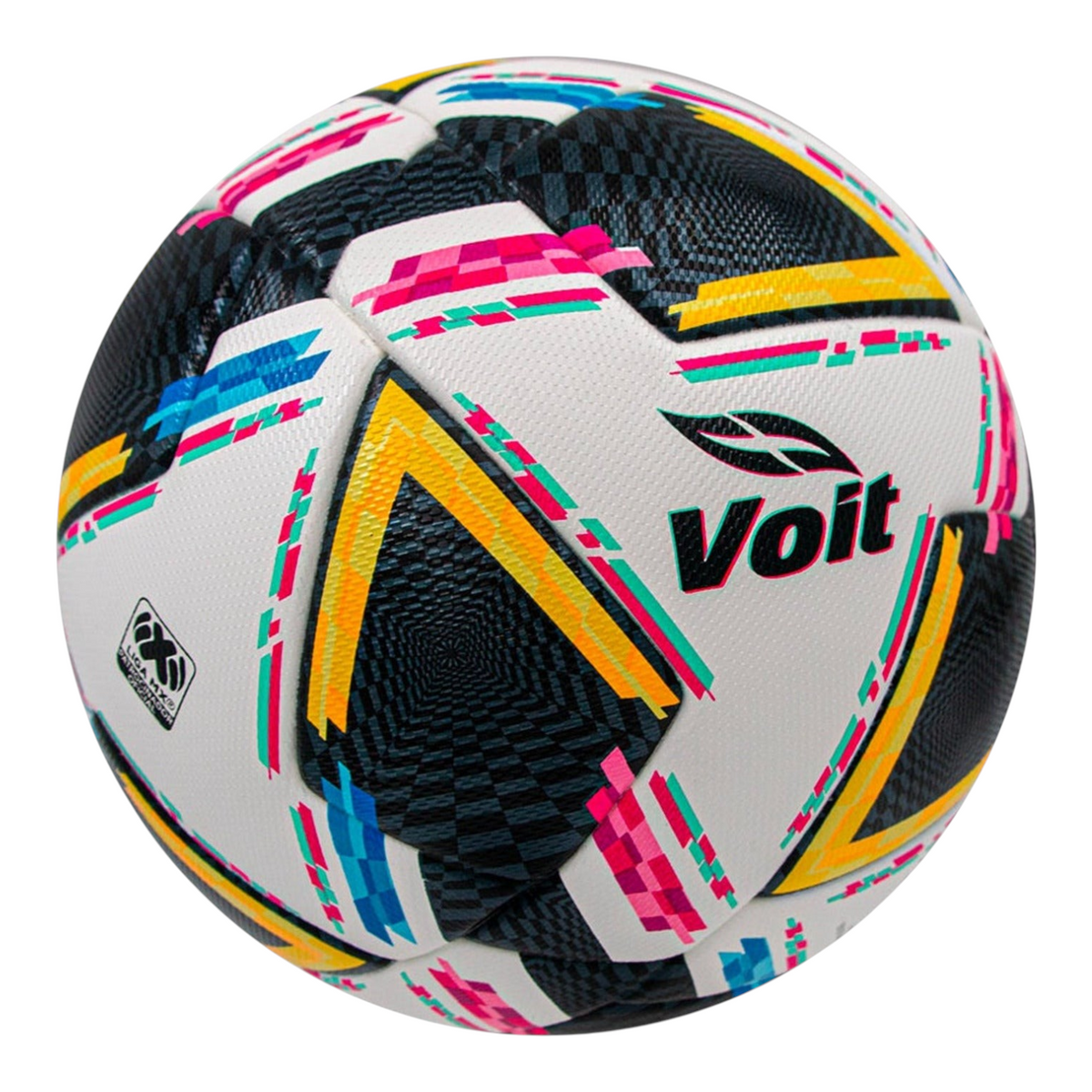 Balón de fútbol Radach Sports Voit Morph Apertura 2024 blanco con gráficos geométricos coloridos y tecnología Geo Tech