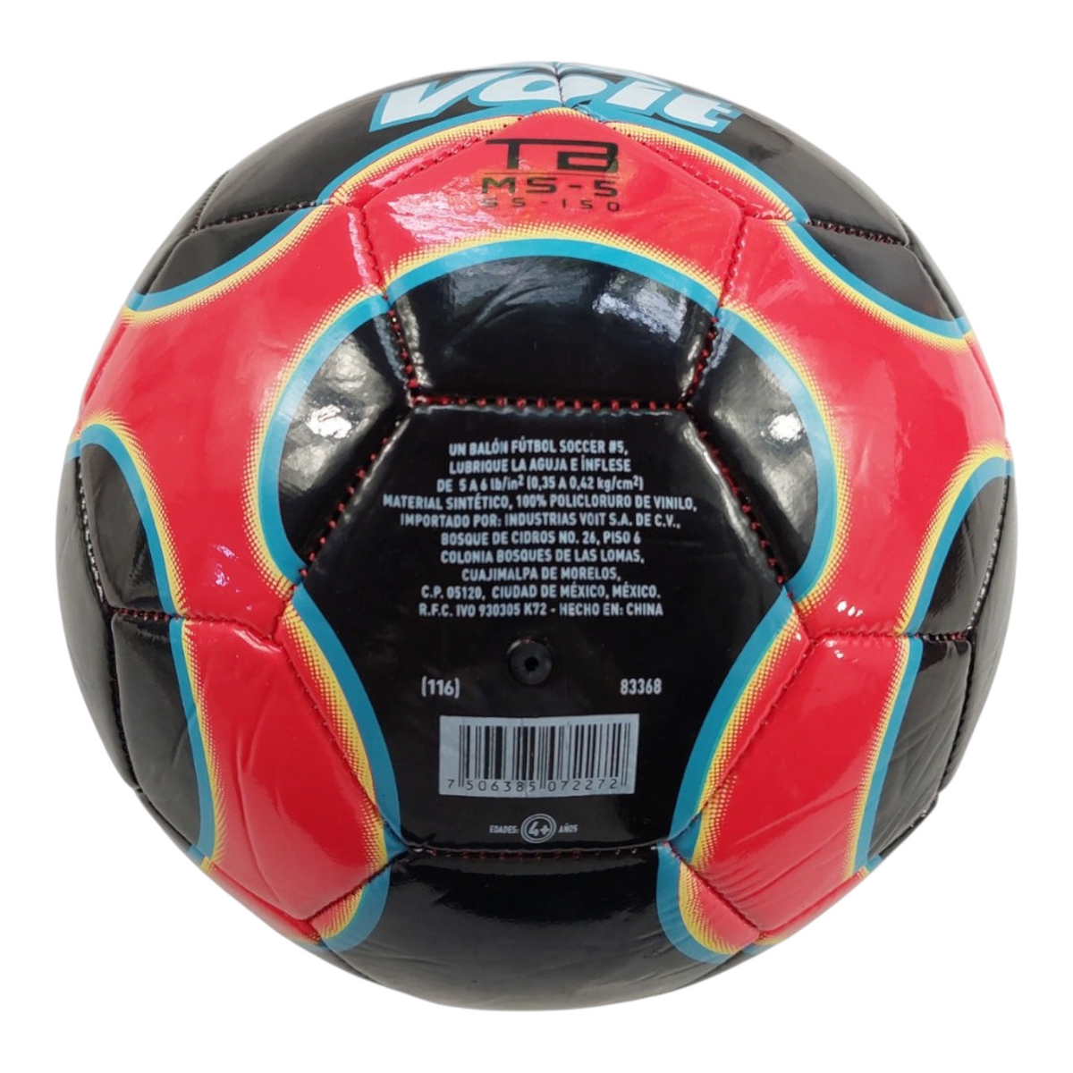 Balón de fútbol recreativo Radach Sports Voit Omega número 5 en color negro y rojo con detalles sintéticos