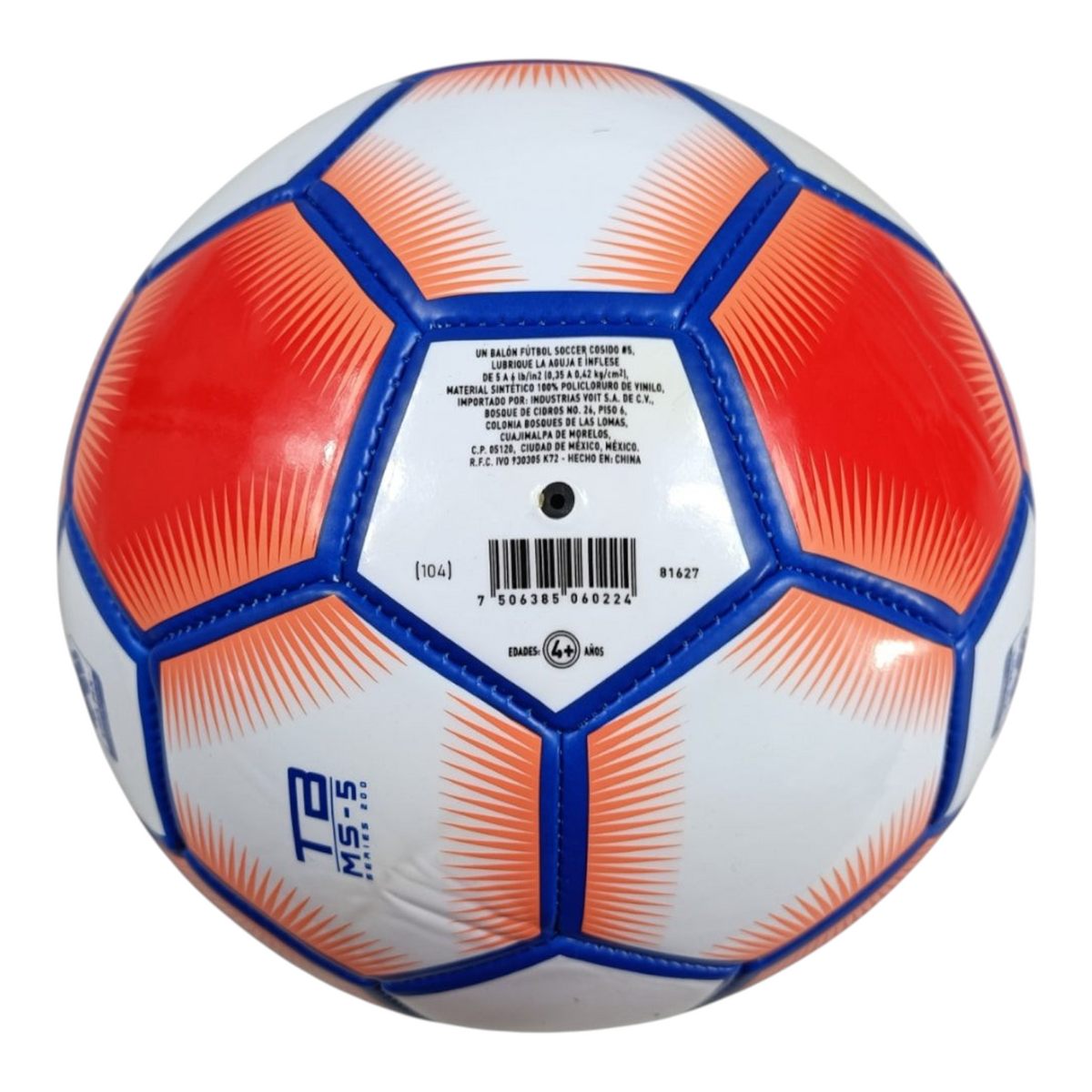 Balón de fútbol Radach Sports Voit Nexus número 5 con diseño de 30 paneles en colores blanco, naranja y azul