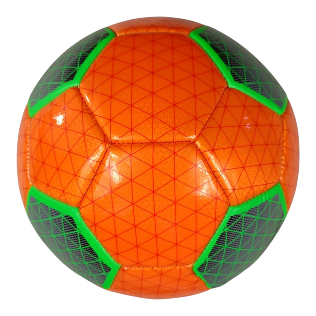 Balón de fútbol Radach Sports Voit Nexus número 4 en color naranja brillante con detalles geométricos oscuros
