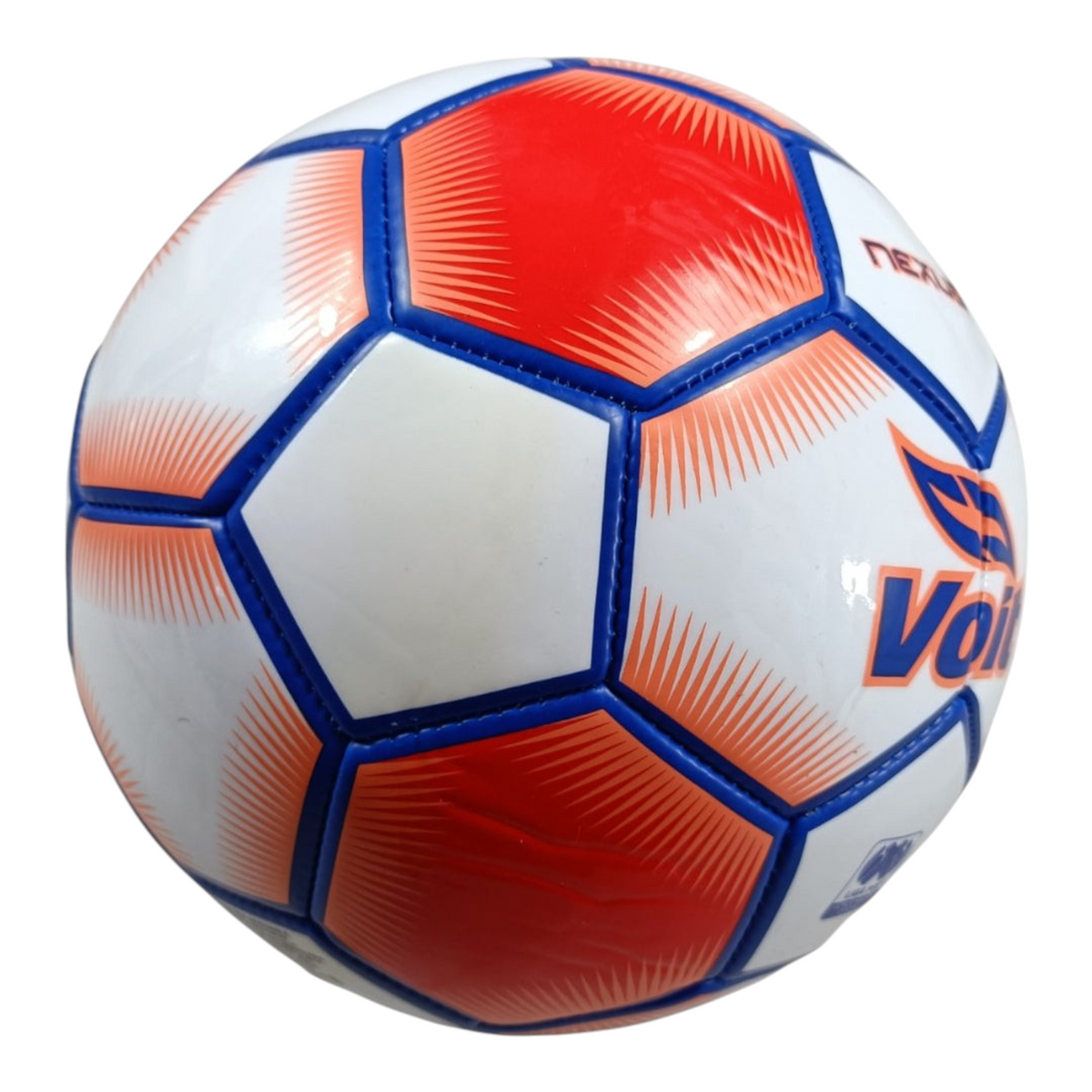 Balón de fútbol Radach Sports Voit Nexus número 5 con diseño de 30 paneles en colores blanco, naranja y azul