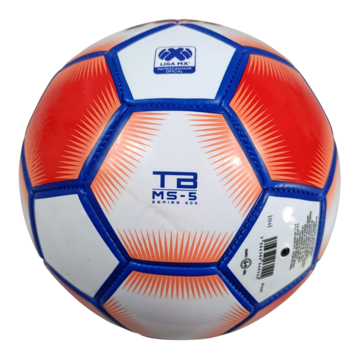 Balón de fútbol Radach Sports Voit Nexus número 5 con diseño de 30 paneles en colores blanco, naranja y azul