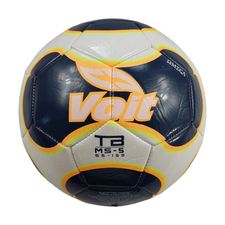 Balón de fútbol Radach Sports Voit Omega número 5 en color azul marino y blanco con detalles en amarillo y naranja