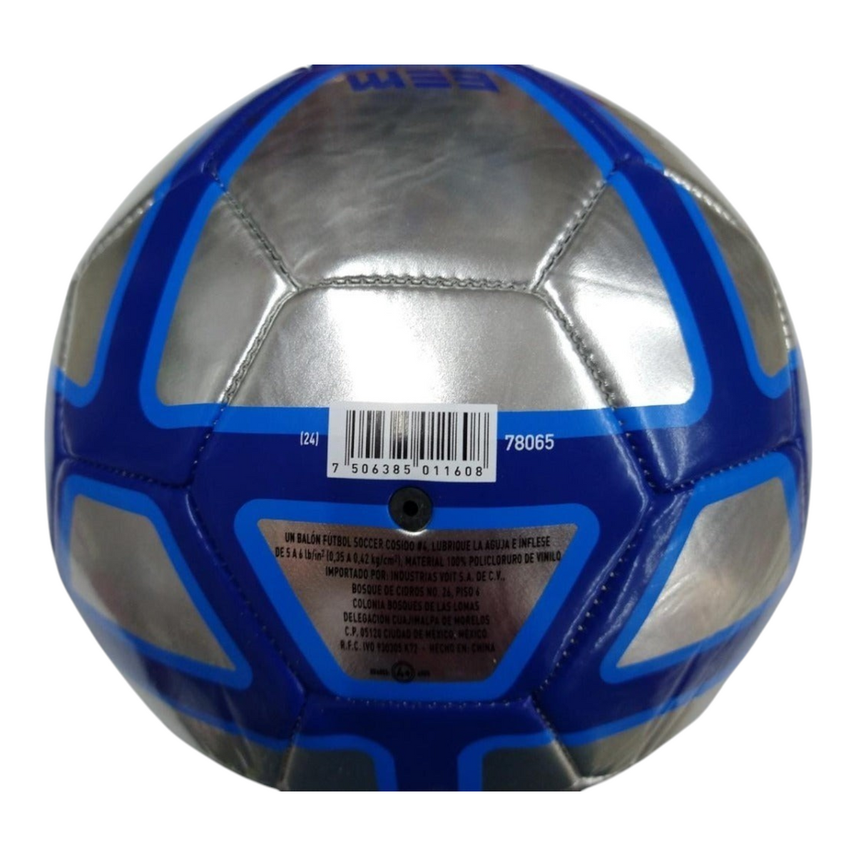 Balón de fútbol Radach Sports Voit Web número 4 en color plata y azul, fabricado en policloruro de vinilo resistente.