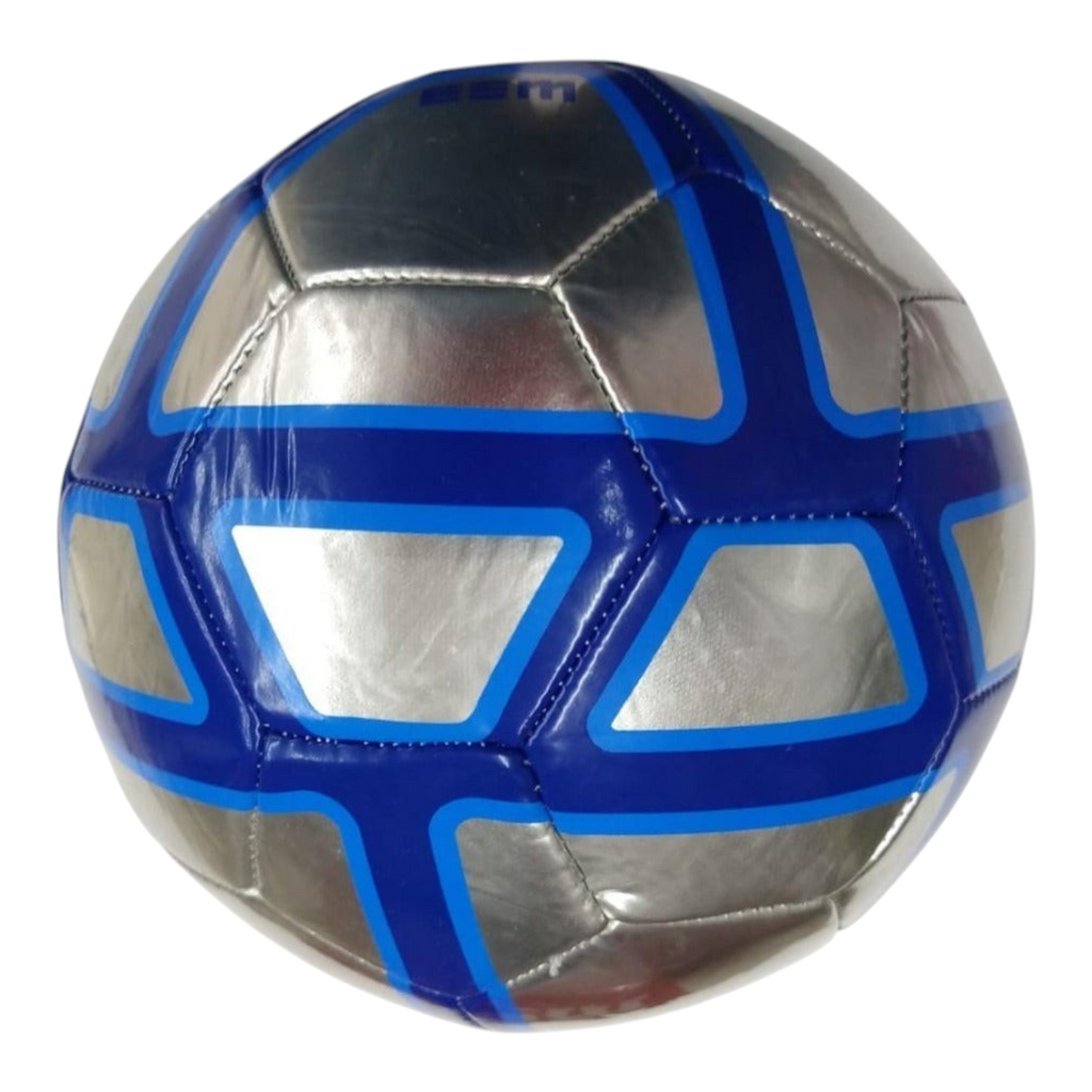 Balón de fútbol Radach Sports Voit Web talla 4 en color plata con detalles geométricos en azul brillante