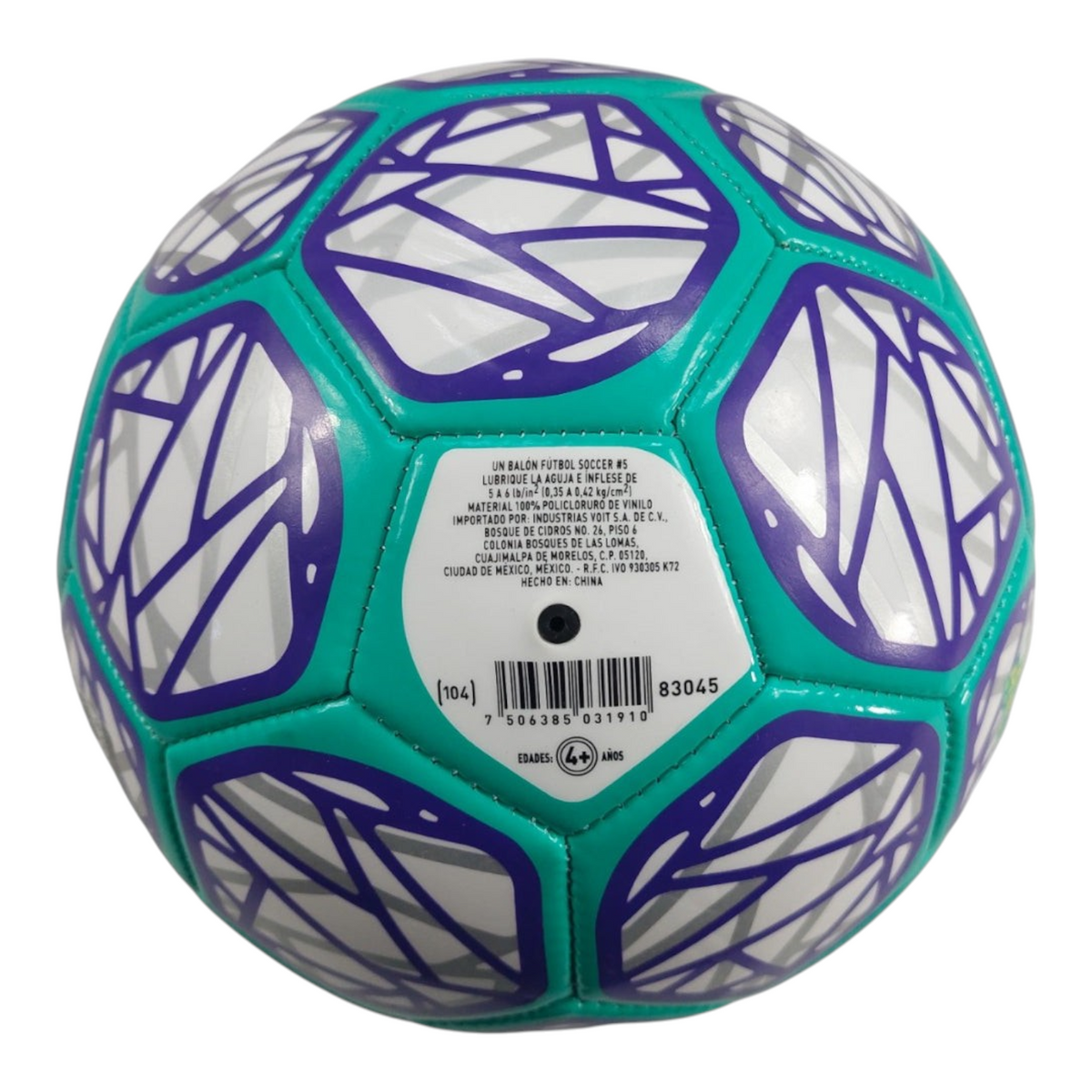 Balón de fútbol Radach Sports Voit Revolt número 5 en color morado y turquesa con diseño geométrico