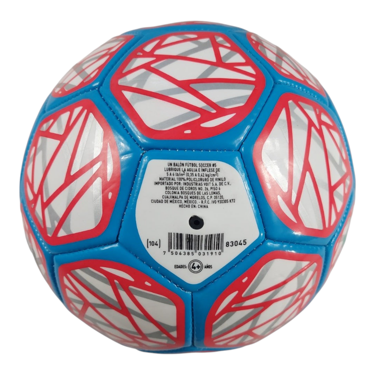 Balon de futbol numero 5 Voit Revolt en colores rojo y azul con diseño grafico moderno de Radach Sports