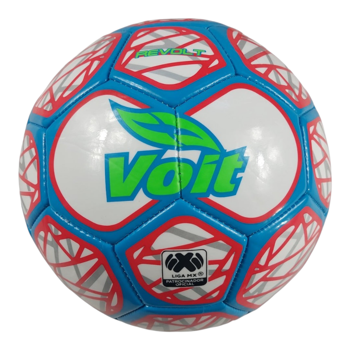 Balón de fútbol Radach Sports Voit Revolt número 5 con diseño gráfico en colores rojo, azul y blanco
