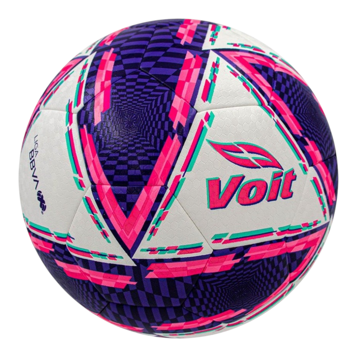 Balón de fútbol Radach Sports Voit Morph Apertura 2024 rosa y morado con tecnología híbrida y diseño de 32 paneles.