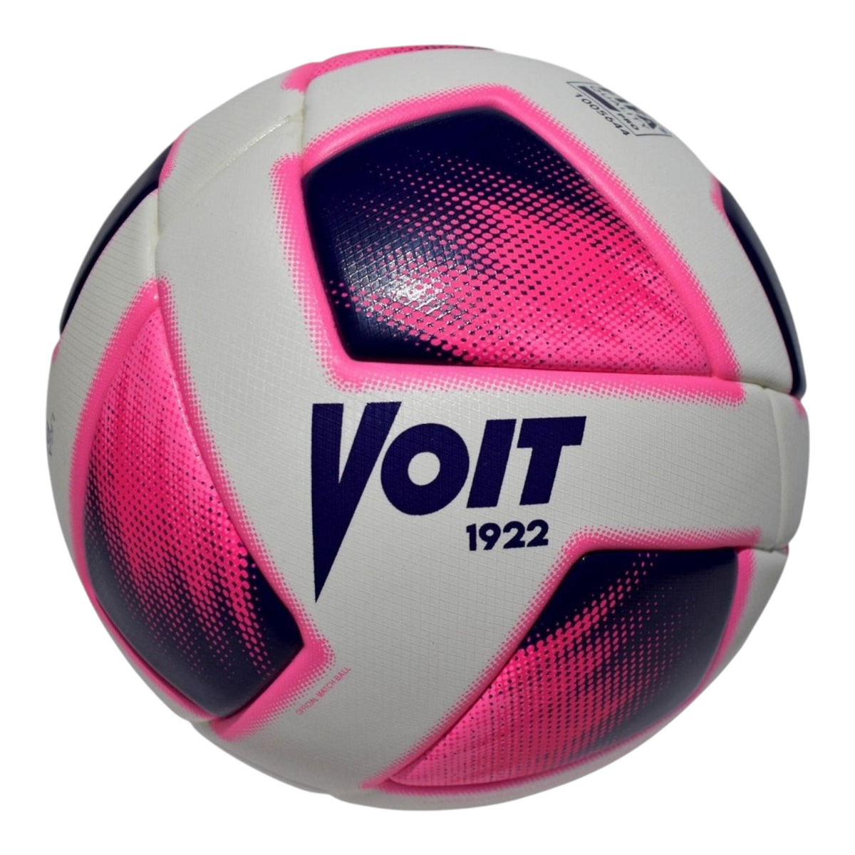 Balón de fútbol Radach Sports Voit 100 años con diseño termolaminado en color blanco y rosa, certificado FIFA Quality.