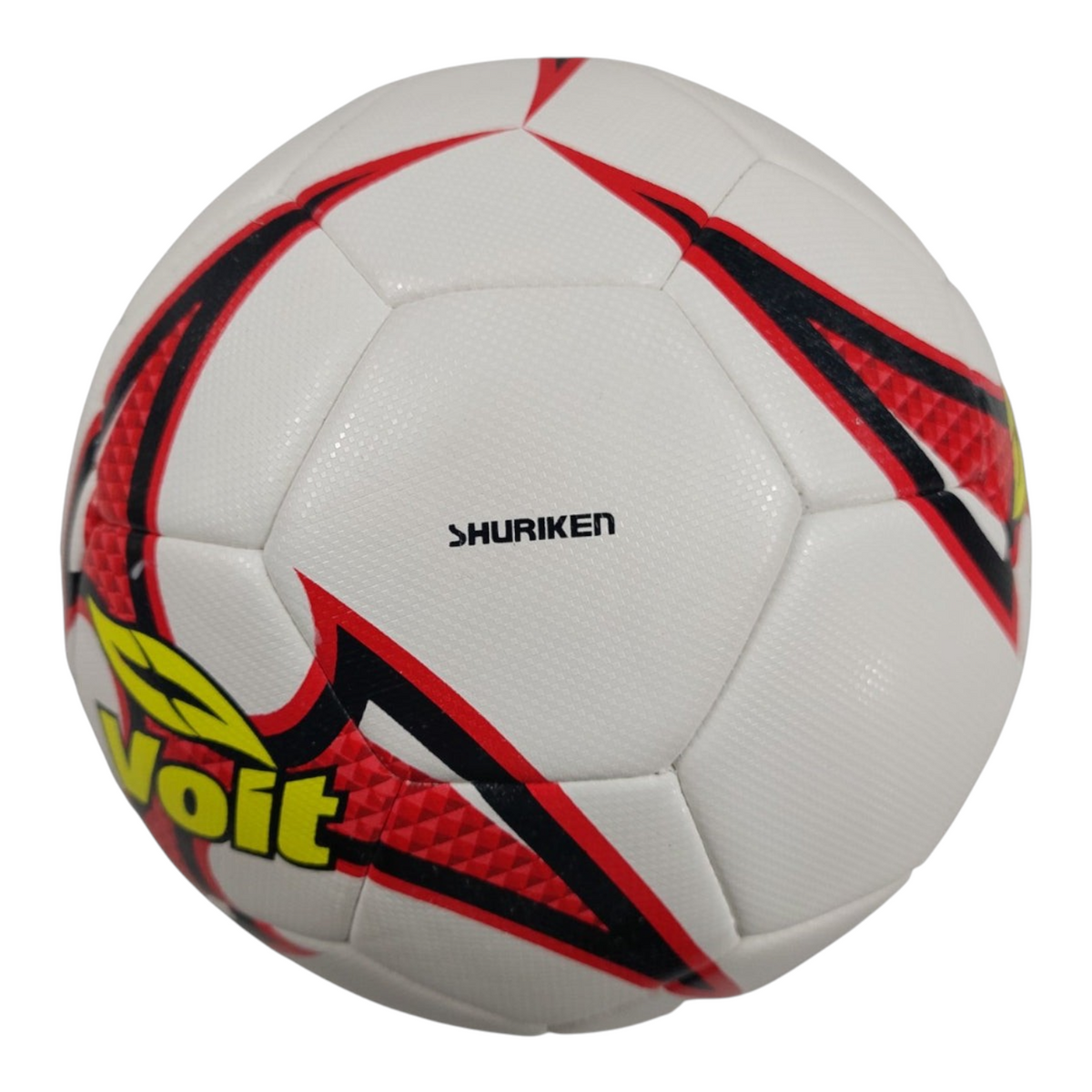 Balón de fútbol Radach Sports Voit Shuriken híbrido número 5 en color blanco con detalles en rojo y amarillo