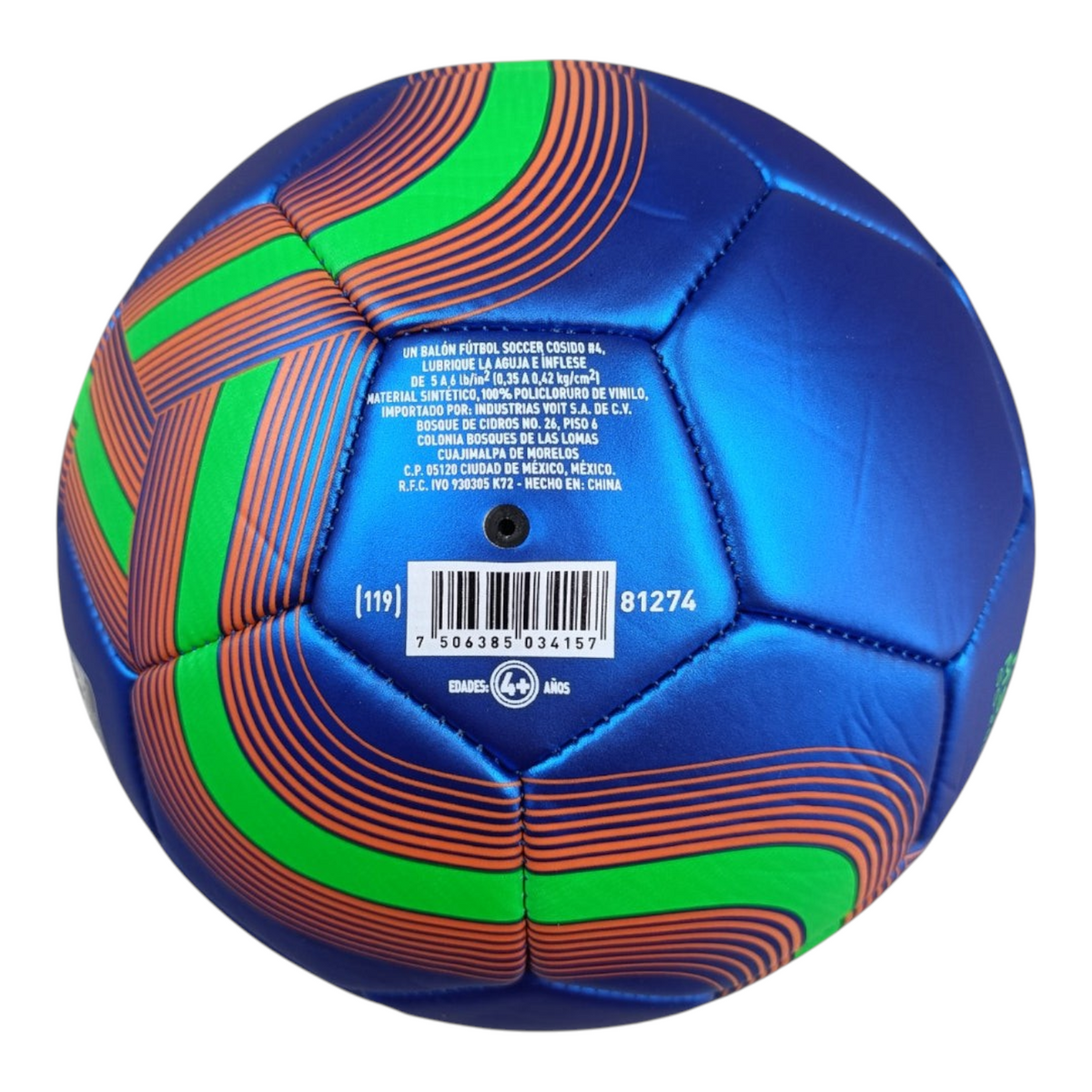Balón de fútbol Radach Sports Voit Slide número 4 en color azul con detalles gráficos en verde y naranja